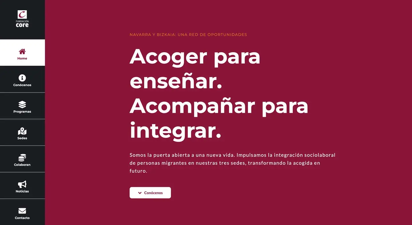 Portada del sitio web de la Fundación Core